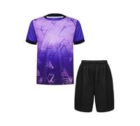 Freebily Kids Boys Football Jersey Basketball Team Uniform Quick Dry T-Shirts Top with Shorts Set Workout Running Tracksuit Purple A 5-6 Years