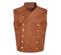 Freebily Kids Boys Medieval Steampunk Waistcoat Double Breasted Pirate Vest Halloween Cosplay Dress Up Brown 11-12 Years