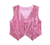 Freebily Kids Boys Shiny Glitter Sequined Vest Jacket Waistcoat Top Choir Jazz Dance Show Stage Performance Costumes Pink 7-8 Years
