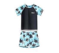 Freebily Kids Boys Two Pieces Swimwear Bathing Suit Pool Beach Swimming Surfing Rash Guard Sets Blue 7-8 Years