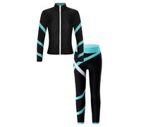 Freebily Kids Girls 2 Piece Figure Ice Skating Tracksuit | Sparkling Rhinestone Snowflake, Long Sleeve Jacket, Athletic Leggings Tracksuit Set, Skating Gym Running Activewear