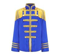 Freebily Kids Girls Boys Military Drummer Jacket Halloween 60s British Music Star Costume Musician Fancy Dress Royal Blue 7-8 Years