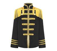 Freebily Kids Girls Boys Military Drummer Jacket Halloween 60s British Music Star Costume Musician Fancy Dress Black 9-10 Years
