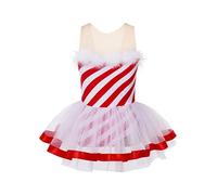 Freebily Kids Girls Christmas Santa Claus Costume Princess Sleeveless Shiny Striped Ballet Tutu Dress Xmas Party Outfits Dress#b 7-8 Years