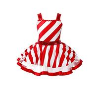 Freebily Kids Girls Christmas Santa Claus Costume Princess Sleeveless Shiny Striped Ballet Tutu Dress Xmas Party Outfits Red 3-4 Years