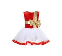 Freebily Kids Girls Christmas Santa Claus Costume Princess Sleeveless Shiny Striped Ballet Tutu Dress Xmas Party Outfits Tutu-red 13-14 Years