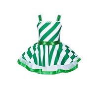 Freebily Kids Girls Christmas Santa Claus Costume Princess Sleeveless Shiny Striped Ballet Tutu Dress Xmas Party Outfits Green 9-10 Years