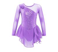 Freebily Kids Girls Figure Ice Skating Long Sleeve Dance Leotard Dress Contemporary Lyrical Latin Ballroom Dancewear Light Purple 13-14 Years