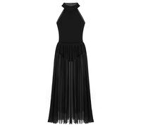 Freebily Kids Girls Lyrical Dress High Neck Leotard with Maxi Skirt Contemporary Ballet Modern Dance wear Costumes Black 15-16 Years