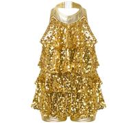 Freebily Kids Girls Shiny Sequins Ballet Dance Dress Halter Jazz Latin Gymnastics Leotard Samba Rumba Dance Costume Gold 13-14 Years