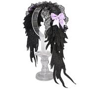 Freebily Lolita Headdress Gothic Lace Angels Wings Hairpin Headband for Halloween Costume Maid Cosplay Accessories Black Purple One Size