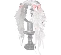 Freebily Lolita Headdress Gothic Lace Angels Wings Hairpin Headband for Halloween Costume Maid Cosplay Accessories White Pink One Size