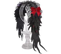 Freebily Lolita Headdress Gothic Lace Angels Wings Hairpin Headband for Halloween Costume Maid Cosplay Accessories Black Red One Size