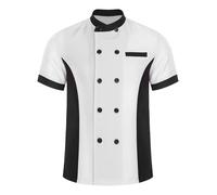 Freebily Men Women Short Sleeve Chef Coat Jacket Unisex Color Block Tshirts Uniform Top Cook Kitchen Workwear White XXL