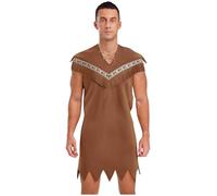 Freebily Men's Native American Fancy Dress Costume Retro Medieval Knight Tunic Costume Cosplay Medieval Gown Brown S