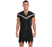 Freebily Men's Native American Fancy Dress Costume Retro Medieval Knight Tunic Costume Cosplay Medieval Gown Black S