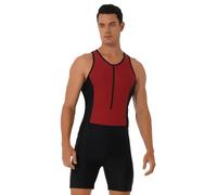 Freebily Men's One Piece Sleeveless Surfing Swimsuit Singlets Leotard Racerback Zip Front Rash Guard Sports Swimwear Red M