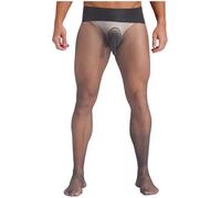 Freebily Men's See Through High Waist Pantyhose Seamless Ultrathin Bulge Pouch Stockings Tights Type A Dark Gray One Size