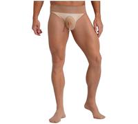 Freebily Men's See Through High Waist Pantyhose Seamless Ultrathin Bulge Pouch Stockings Tights Type A Dark Nude One Size