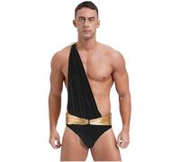 Freebily Mens Toga Costume Ancient Greek Caesar Roman Costume Onepiece Metallic Shiny Belt Bodysuit Black S