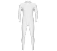 Freebily Men's Turtleneck Spandex Long Sleeve One Piece Dancewear Unitard Leotard Bodysuit White 2X-Large