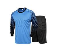 Freebily Men's Youth Padded Goalie Shirt with Shorts Set Adult Football Goalkeeper Jersey Tracksuit Sports Uniform Light Blue XXL