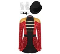 Freebily Pcs Circus Ringmaster Costume Women Ring Leader Outfits Halloween Master Lion Tamer Sequins Bodysuit Red 3XL