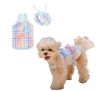 Freebily Pet Clothes Set Dog Plaid Sling Shirt with Ear Holes Hat Breathable Puppy Swimsuit Summer Clothing Sky Blue XL