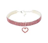 Freebily Pet Collar with Diamonds Adjustable Crystal Diamond Heart Pendant Wedding Small Dogs Necklace Jewelry Hot Pink M