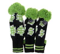 Freebily Playful Knit Club Sleeve for Golf Driver, Handmade Yarn Head Protective Cover 3Pc Green Black One Size
