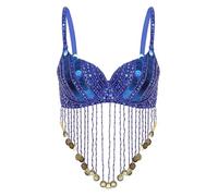 Freebily Sequined Latin Belly Dance Bra Top for Womens Dance Costume Fringe Tassel Underwired Bra RoyalBlue One Size