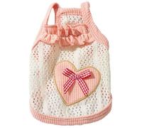 Freebily Summer Dog Clothes for Small Dogs Breathable Sleeveless Puppy Shirt with Heart Pattern and Decorative Bow Pink XXL