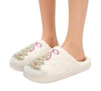 Freebily Ultimate Cozy Christmas Slippers with Reindeer Design Warm Plush Fleece Lined Soft Foam Insole for Comfort White Green 42-43