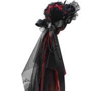 Freebily Victorian Mourning Veil Hat with Intricate Black Lace Antique-Inspired Gothic Fascinator for Haunted Party Red Ribbon One Size