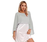 Freebily Women Chiffon Shawl Cape High-Low Tops Capelet Bridal Wedding Evening Wraps Bolero Shrug Gray One Size