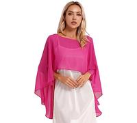 Freebily Women Chiffon Shawl Cape High-Low Tops Capelet Bridal Wedding Evening Wraps Bolero Shrug Hot Pink One Size