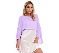 Freebily Women Chiffon Shawl Cape High-Low Tops Capelet Bridal Wedding Evening Wraps Bolero Shrug Light Purple One Size