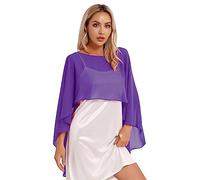 Freebily Women Chiffon Shawl Cape High-Low Tops Capelet Bridal Wedding Evening Wraps Bolero Shrug Purple One Size