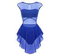 Freebily Women Lyrical Dance Costume Dress Illusion Cut Out Front Asymmetric Mesh Skirted Leotard Blue S