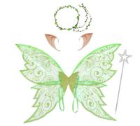 Freebily Women Shiny Glitter Butterfly Fairy Wings with Elf Ears Garland Wand for Halloween Chrismas Themed Party 1 Set Green One Size