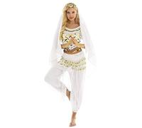 Freebily Women's 4PCs Belly Dance Outfits Bollywood India Arabian Princess Outfits Halloween Carnival Fancy Dress White One Size