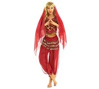 Freebily Women's 4PCs Belly Dance Outfits Bollywood India Arabian Princess Outfits Halloween Carnival Fancy Dress Red One Size