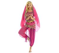 Freebily Women's 4PCs Belly Dance Outfits Bollywood India Arabian Princess Outfits Halloween Carnival Fancy Dress Rose One Size