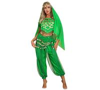 Freebily Women's 4PCs Belly Dance Outfits Bollywood India Arabian Princess Outfits Halloween Carnival Fancy Dress Green One Size