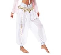 Freebily Womens Belly Dance Pants Baggy Harem Pants Indian Dance Costume Trousers Halloween Cosplay Outfit White One Size