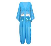 Freebily Womens Bollywood Indian Dance Costumes 2-Piece Belly Dance Outfit Princess Roleplay Halloween Fancy Dress Sky Blue XXL
