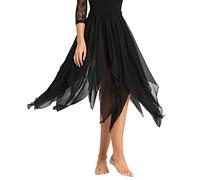 Freebily Womens Chiffon Hi-Low Long Ballet Latin Dance Skirt Lyrical Dance Costumes High Waist Flowy Tutu Skirts Black One Size