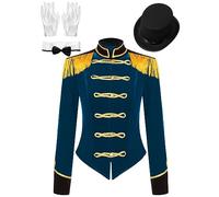 Freebily Womens Circus Ringmaster Tassel Jacket Coat Halloween Costume Velvet Lion Tamer Outfits Dark Blue 3XL
