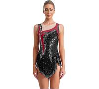 Freebily Women's Glittery Latin Dance Leotard Sleeveless Rhythmic Gymnastics Dance Bodysuit Black L