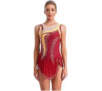 Freebily Women's Glittery Latin Dance Leotard Sleeveless Rhythmic Gymnastics Dance Bodysuit Burgundy S